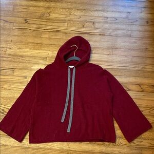 Kokun 100% Cashmere Red Hoodie with Gray Accents L